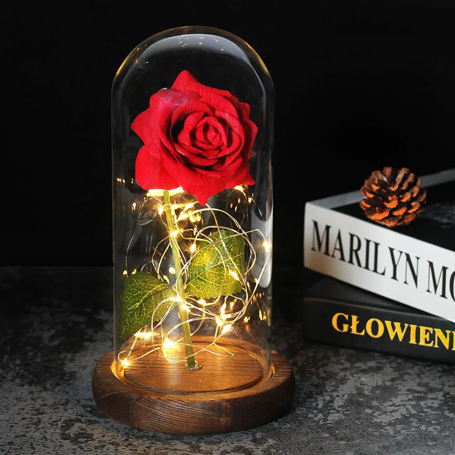 Rose Éternelle sous Dôme en Verre LED