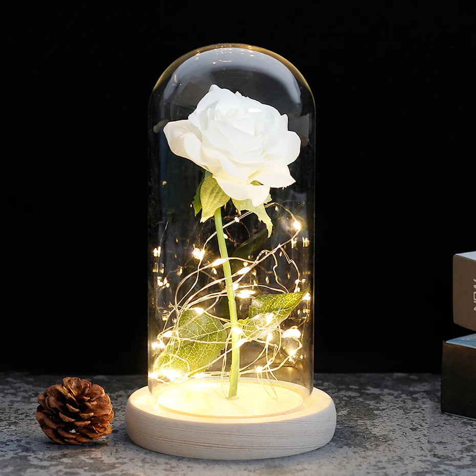 Rose Éternelle sous Dôme en Verre LED