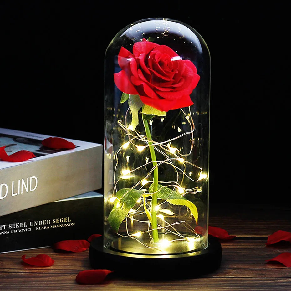 Rose Éternelle sous Dôme en Verre LED 