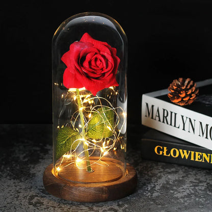 Rose Éternelle sous Dôme en Verre LED 