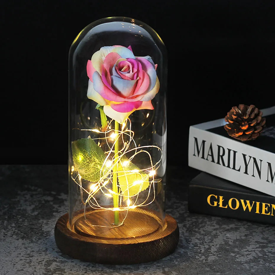 Rose Éternelle sous Dôme en Verre LED 