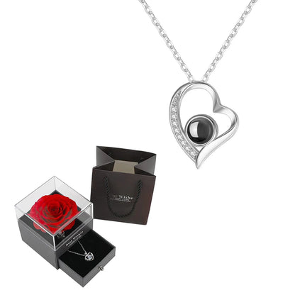 Rose éternel et Collier "Je T'aime" 100 Langues